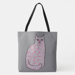 Tote Bag Chat moderne du milieu du siècle, gris / gris et r
