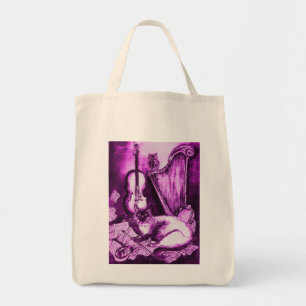 Tote Bag CHAT MUSICAL, Violet violet et blanc