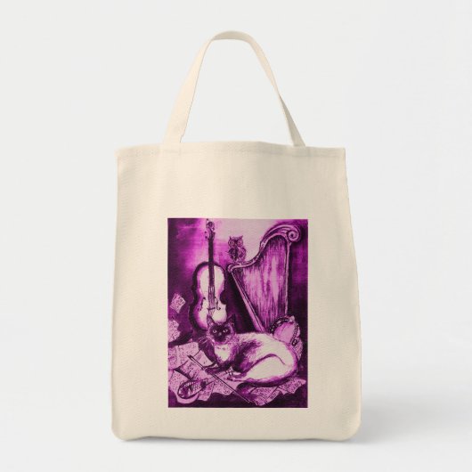 Tote Bag CHAT MUSICAL, Violet violet et blanc (Devant)