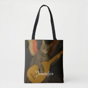 Tote Bag Chat musicien ailé jouant du luth Art