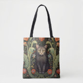 Tote Bag Chat noir Art nouveau et fleurs rouges (Devant)