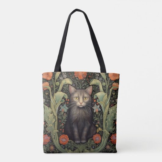 Tote Bag Chat noir Art nouveau et fleurs rouges (Dos)