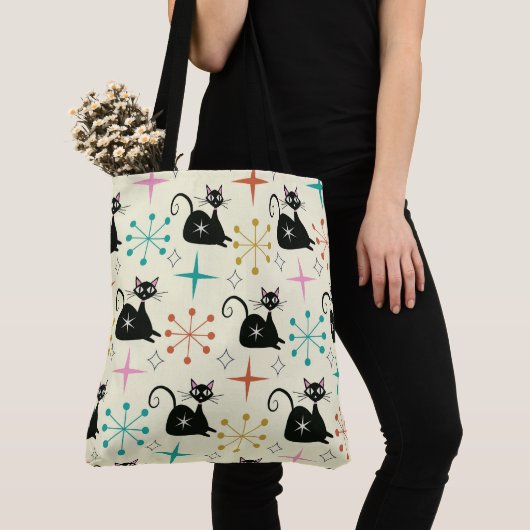 Tote Bag Chat noir atomique du milieu du siècle avec explos (De près)