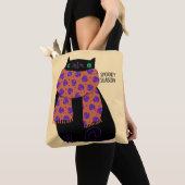 Tote Bag Chat noir automne saison Halloween Éffrayant migno (De près)
