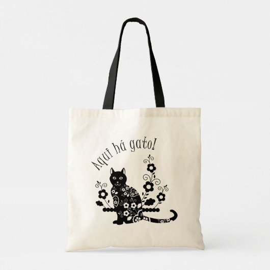 Tote Bag Chat noir avec fleurs et expression portugaise (Dos)
