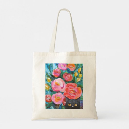 Tote Bag Chat noir avec Fleurs magnifiques unique Chat Art (Dos)