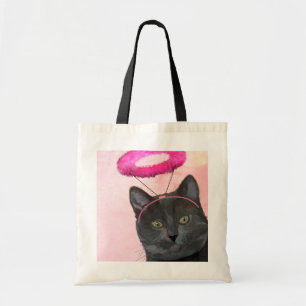 Tote Bag Chat noir avec le halo rose d'ange