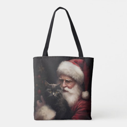 Tote Bag Chat noir avec Noël Festif du Père Noël (Dos)