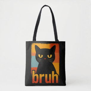 Tote Bag Chat noir bruh drôle rétro vintage mème