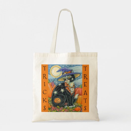 TOTE BAG CHAT NOIR CHAT WITCH & SOURIS HALLOWEEN TRICK OU T (Dos)