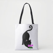 Tote Bag Chat noir chaton et fleurs roses (Devant)