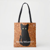 Tote Bag Chat noir, chaton mignon, parties scintillant oran (Devant)