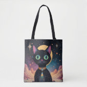 Tote Bag Chat noir cosmique futuriste atomique en clair de  (Devant)