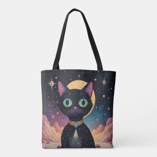 Tote Bag Chat noir cosmique futuriste atomique en clair de (Dos)