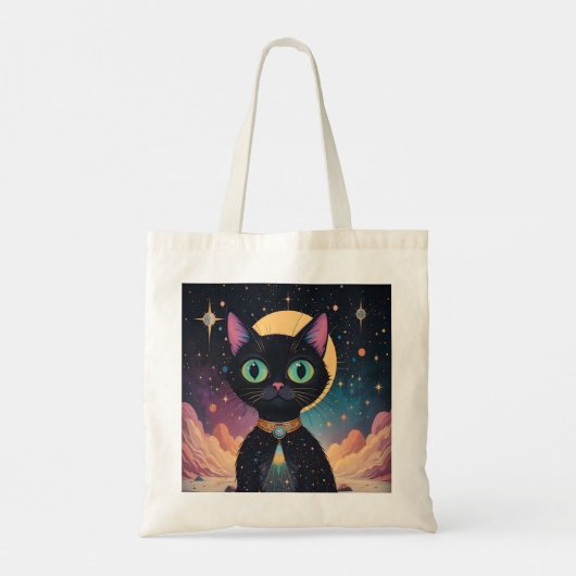 Tote Bag Chat noir cosmique futuriste atomique en clair de  (Dos)