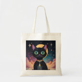 Tote Bag Chat noir cosmique futuriste atomique en clair de (Devant)