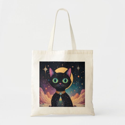 Tote Bag Chat noir cosmique futuriste atomique en clair de (Devant)