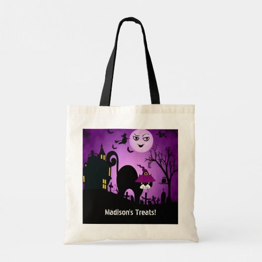 Tote Bag Chat noir de sorcière violette (Dos)