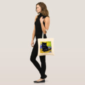 Tote Bag Chat noir de Van Gogh Fleurs violettes (Devant (modèle))