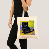 Tote Bag Chat noir de Van Gogh Fleurs violettes (Devant (produit))