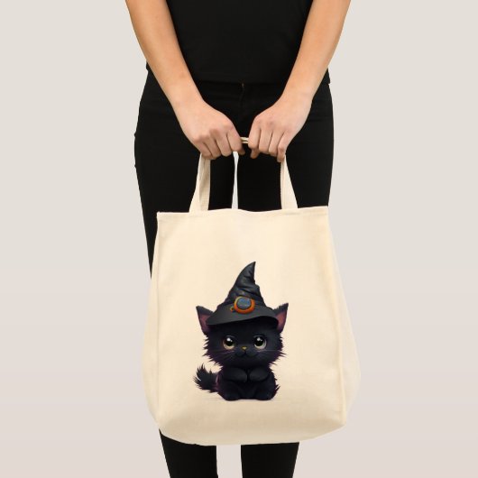 Tote Bag Chat noir d'Halloween blanc mignon (Devant (produit))