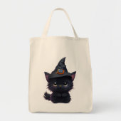 Tote Bag Chat noir d'Halloween blanc mignon (Devant)