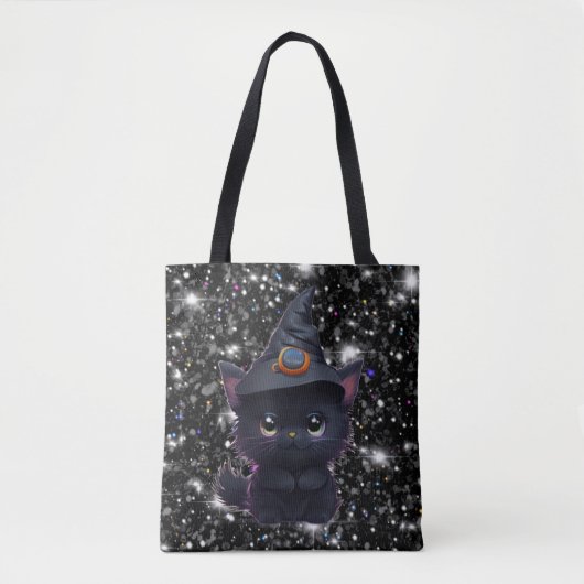 Tote Bag Chat noir d'Halloween blanc mignon (Devant)