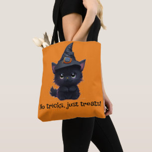 Tote Bag Chat noir d'Halloween blanc mignon