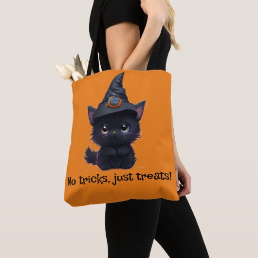 Tote Bag Chat noir d'Halloween blanc mignon (De près)