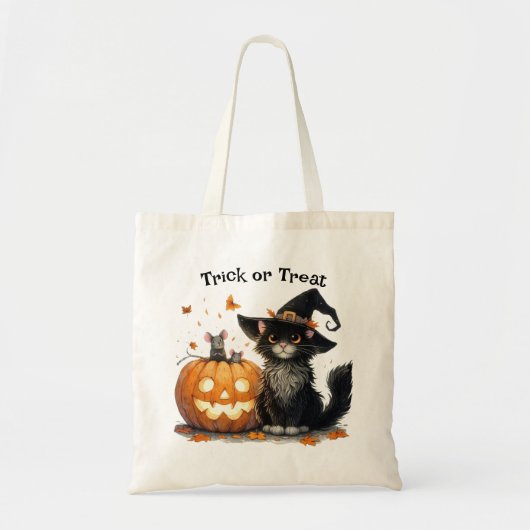 Tote Bag Chat noir d'Halloween dans la sorcière Casquette d (Devant)