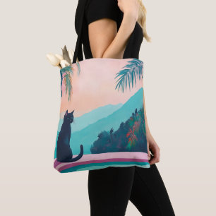 Tote Bag Chat noir drôle avec belle nature