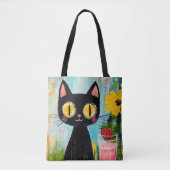 Tote Bag Chat Noir Drôle avec Fraise (Devant)
