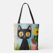 Tote Bag Chat Noir Drôle avec Fraise (Dos)