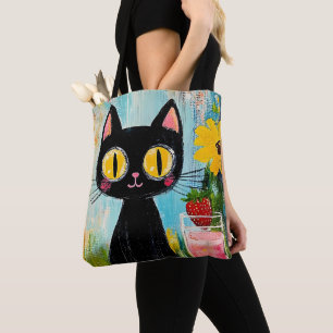 Tote Bag Chat Noir Drôle avec Fraise