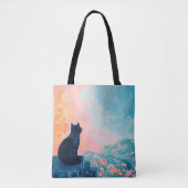 Tote Bag Chat noir drôle dans la nature (Devant)