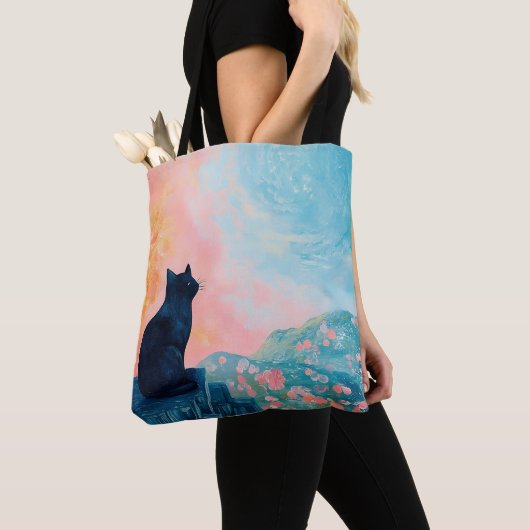 Tote Bag Chat noir drôle dans la nature (De près)