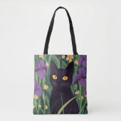 Tote Bag Chat noir drôle et belle fleur (Devant)