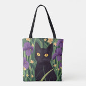 Tote Bag Chat noir drôle et belle fleur (Dos)