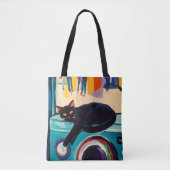 Tote Bag Chat noir drôle et machine à laver (Devant)