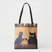 Tote Bag Chat noir drôle et oiseau (Devant)