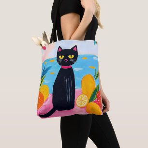 Tote Bag Chat noir drôle Fruits frais et mer