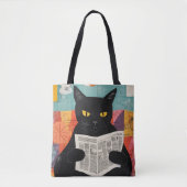 Tote Bag Chat noir drôle lisant un journal (Devant)