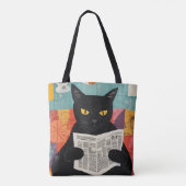 Tote Bag Chat noir drôle lisant un journal (Dos)
