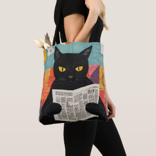 Tote Bag Chat noir drôle lisant un journal