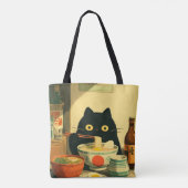 Tote Bag Chat noir drôle mangeant du Ramen (Dos)