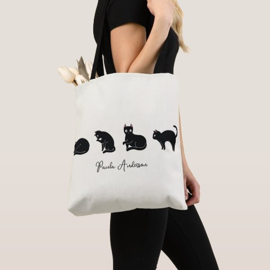 Tote Bag Chat noir drôle mignon personnalisable (De près)