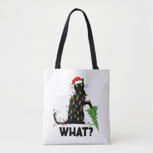Tote Bag Chat Noir Drôle Poussant Arbre De Noël Sur Chat Ch
