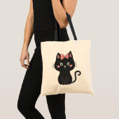 Tote Bag Chat Noir Éffrayant Et Halloween Rose (Devant (produit))