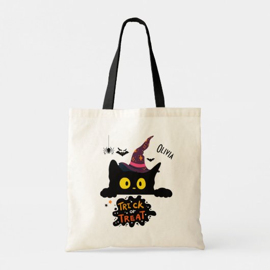 Tote Bag Chat noir Éffrayant personnalisé Trick ou traiteme (Dos)