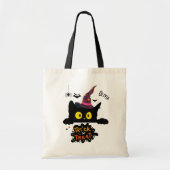 Tote Bag Chat noir Éffrayant personnalisé Trick ou traiteme (Devant)